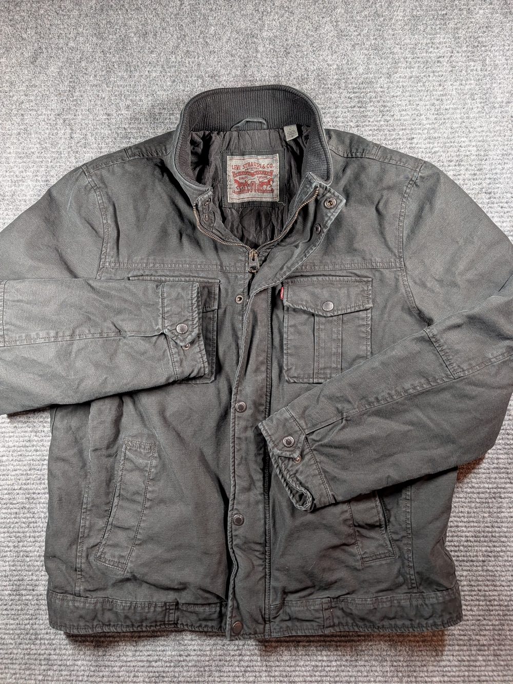 Y2K Levi's Black Canvas Military Field Utility Jacket Quilt-Lined Men's Large